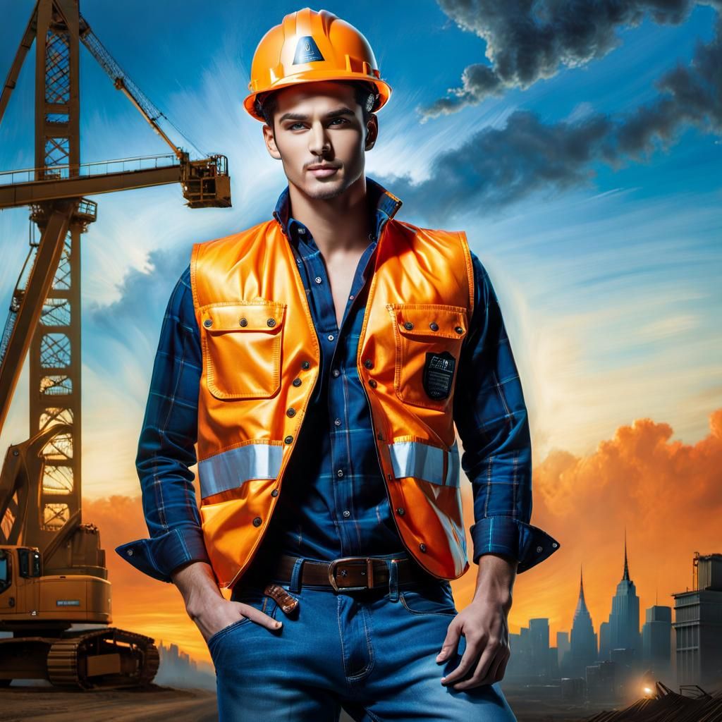 Handsome Model in Hard Hat: GQ Editorial Style