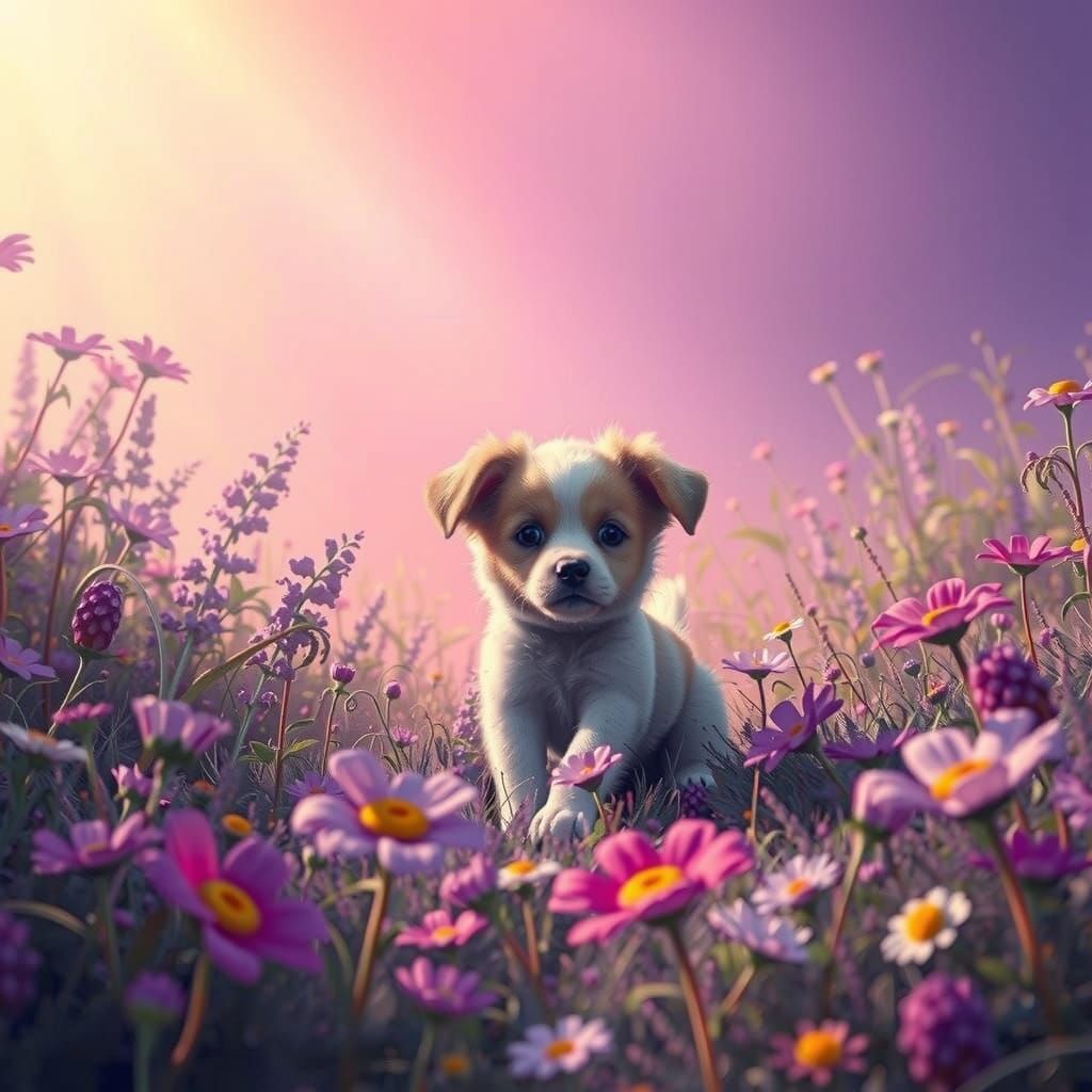 Iridescent Puppy in a Lavender Meadow