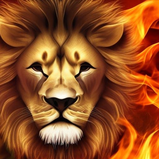 Leo and Roaring Lion in Flames