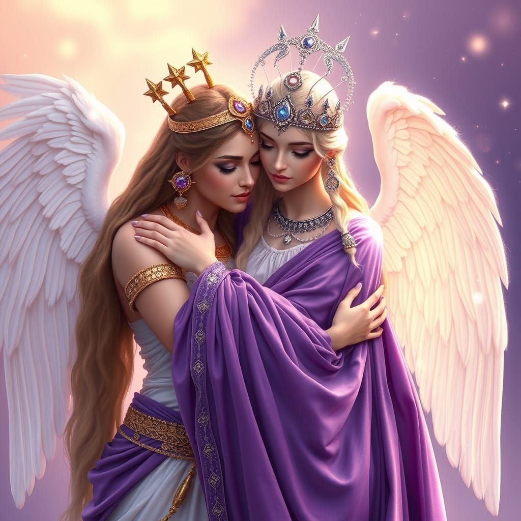 Serenity of Goddesses: A Tender Celestial Embrace