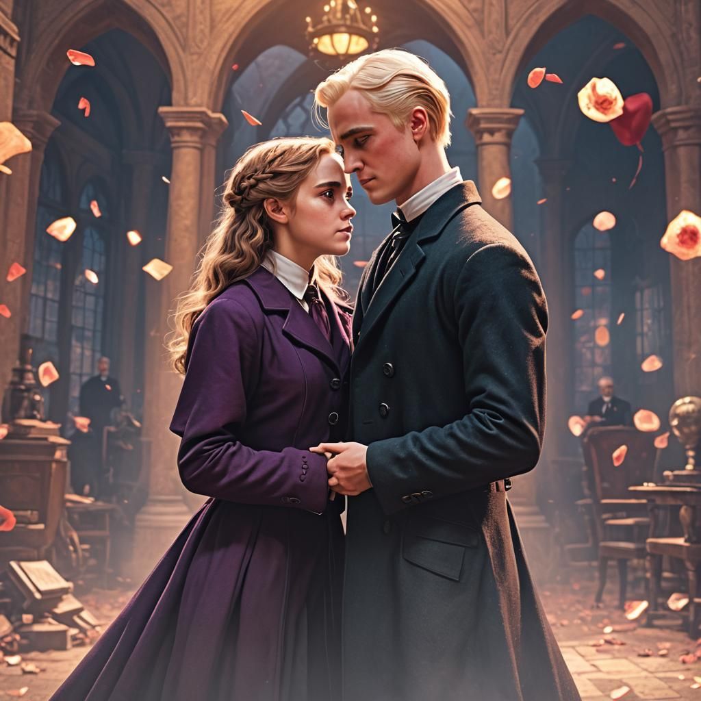 Draco and Hermione: 1800s Love, Pixar-style 3D Art