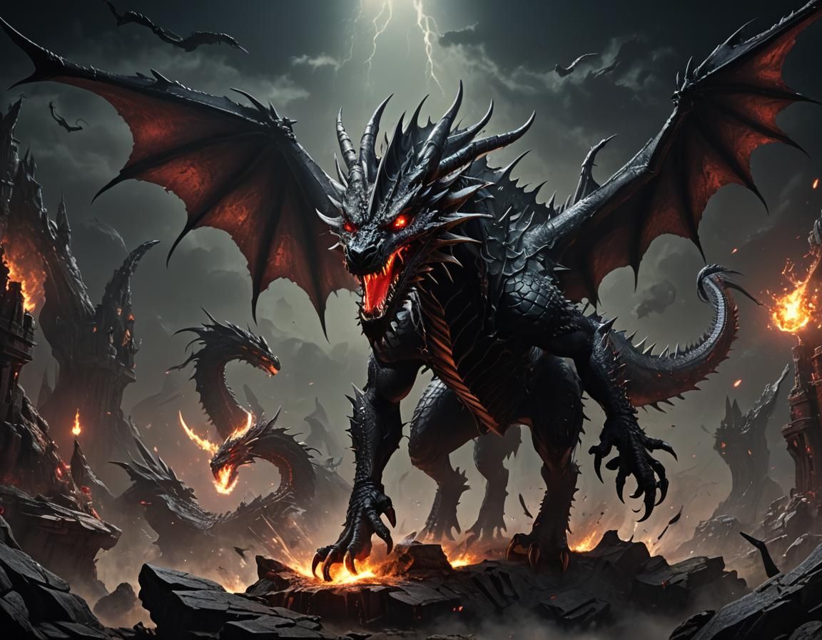 Majestic Black Dragon Flies Through the Universe