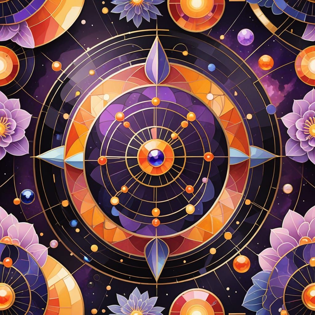 Vibrant Bauhaus-Inspired Digital Art with Glowing Mandala an...