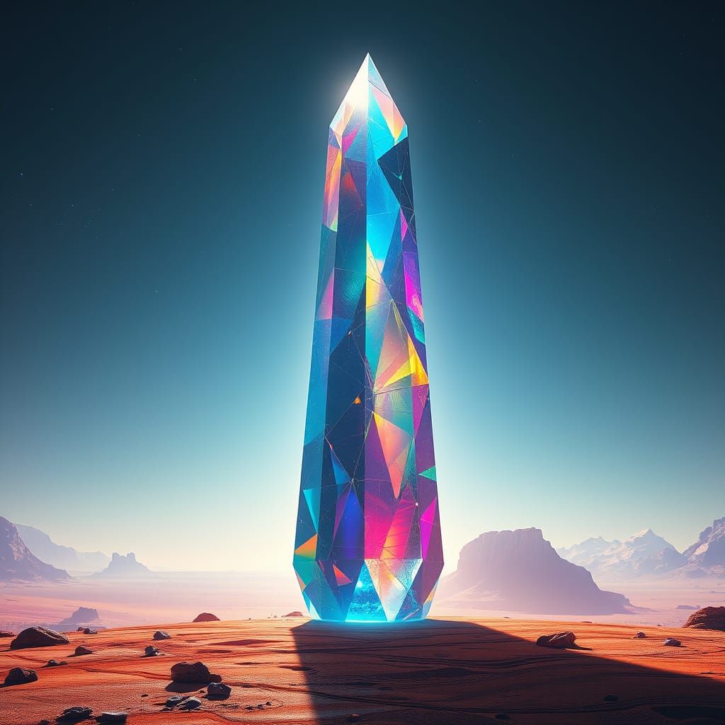 Iridescent Prism on Alien Planet in Cyberpunk Style