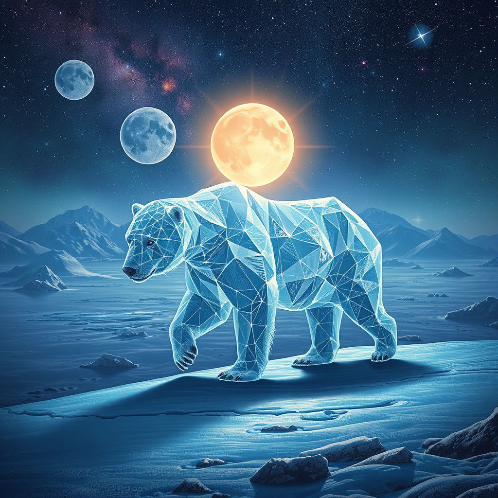 Polar Bear Under Aurora Borealis in Cosmic Style