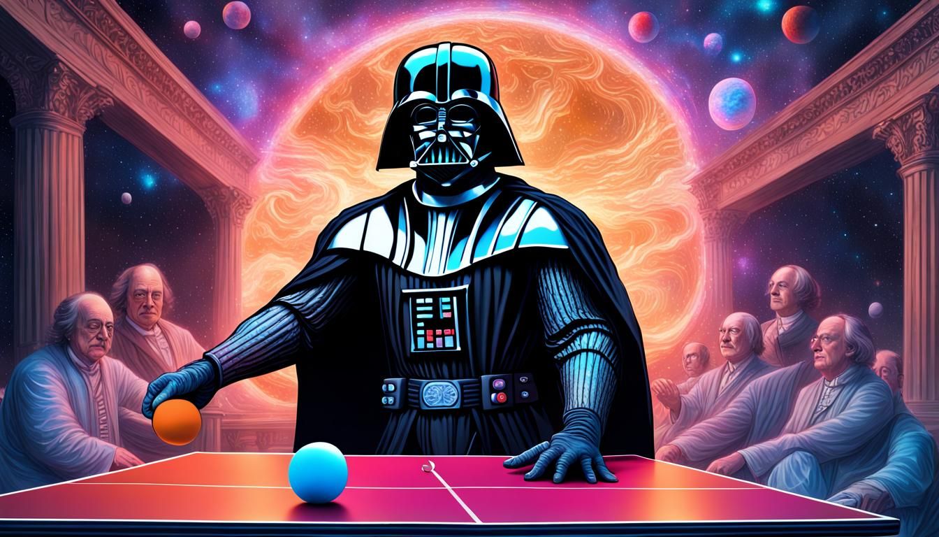 Darth Vader and Benjamin Franklin Play Ping Pong