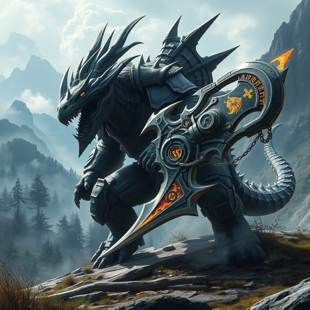 Monster Hunter with Glowing Charge Blade in Mystical Landsca...