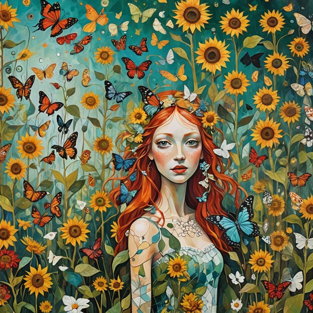 Winged Fairy in Surreal Flower Forest, Digital Art