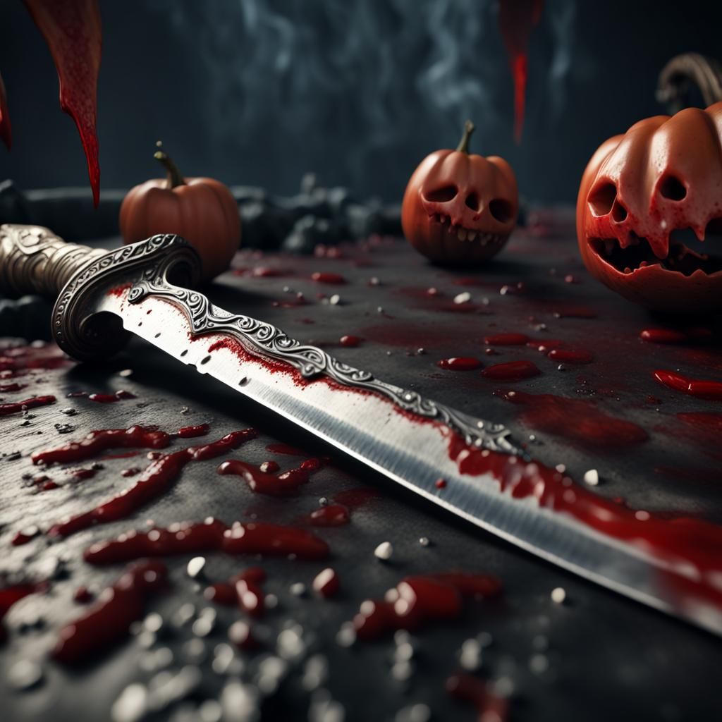 Menacing Bloody Knife in High-Definition 3D