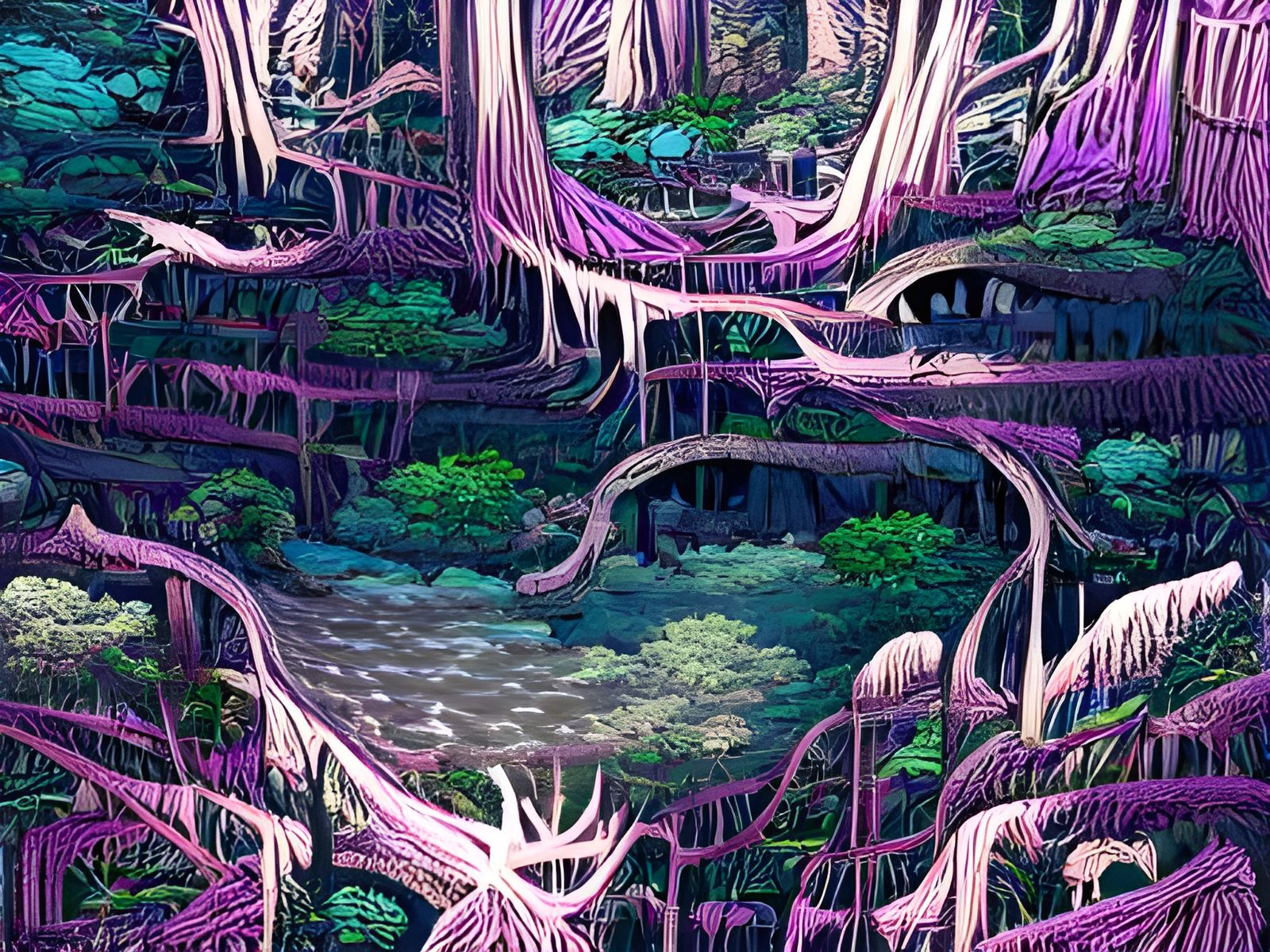 Detailed Mangrove Forest in Surreal Style