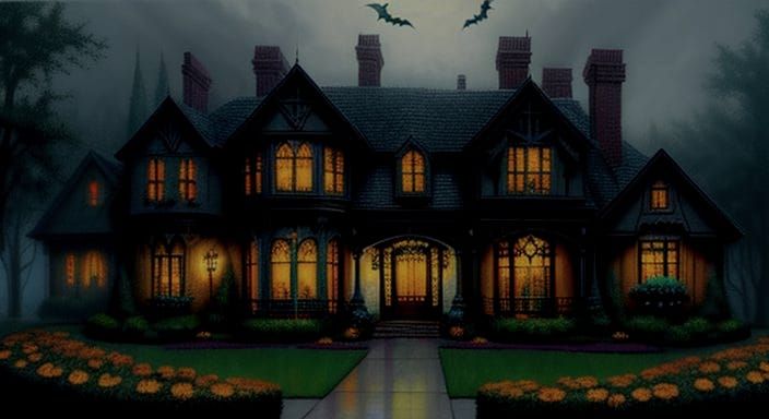 Halloween Mansion in Colorful Luminist Style