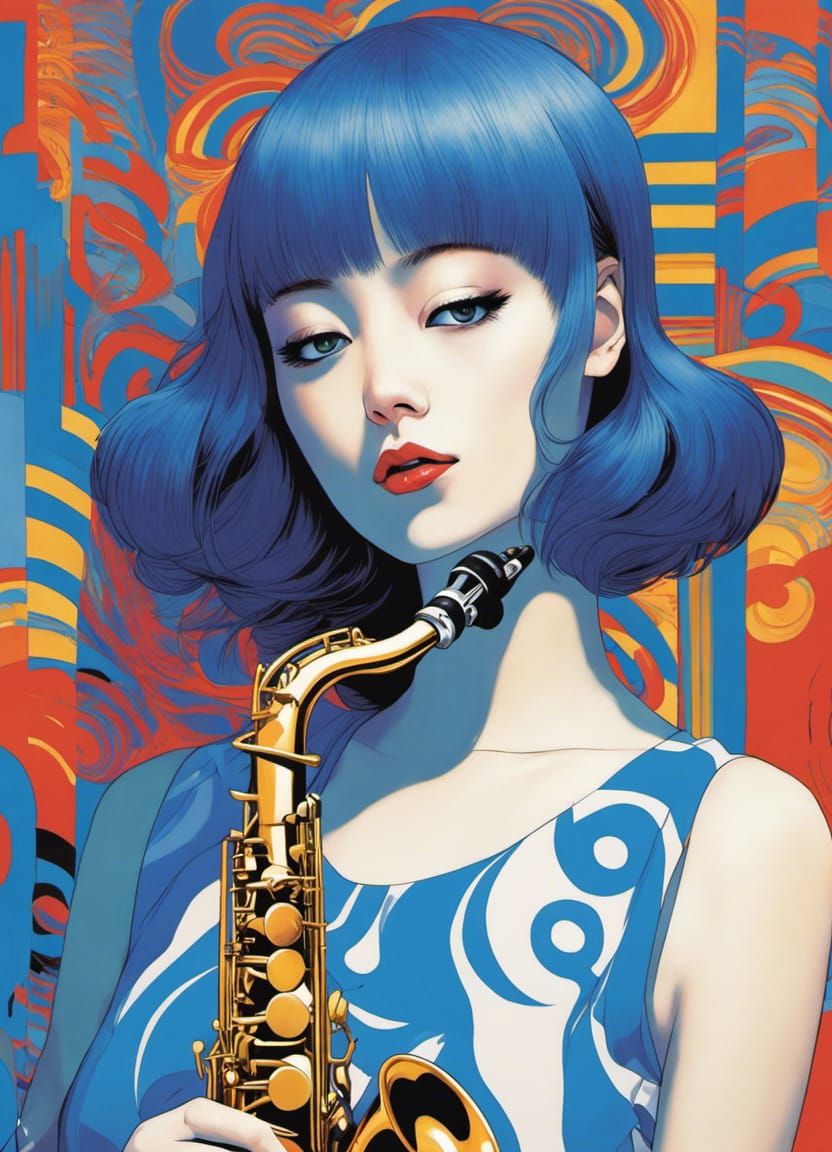 Girl Playing Saxophone in Manga Style