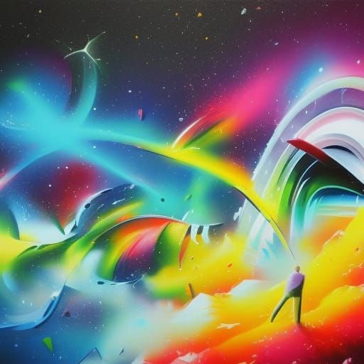 Colorful Rainbow Space in Graffiti Art Style