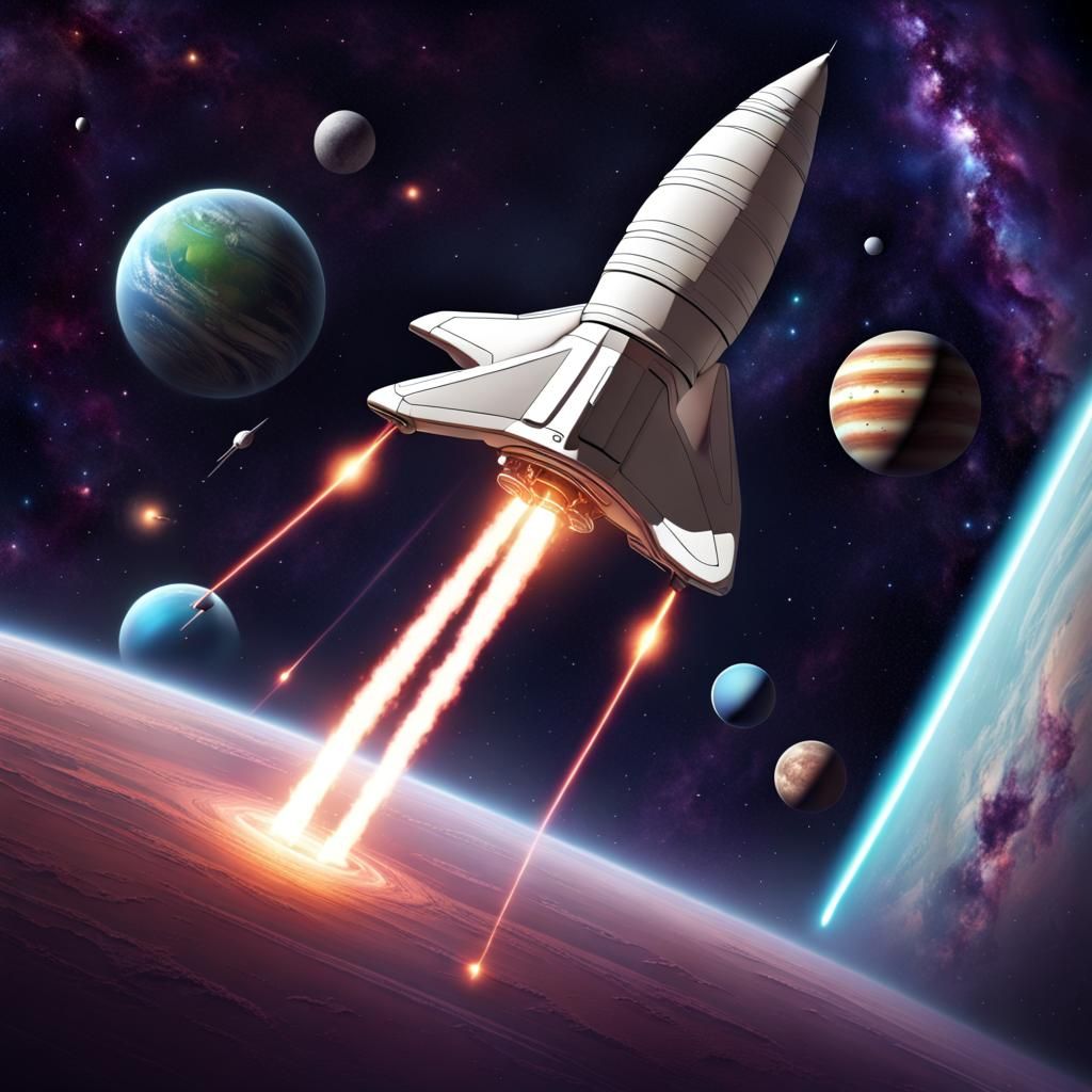 Majestic Spaceship Gliding Through Galaxy