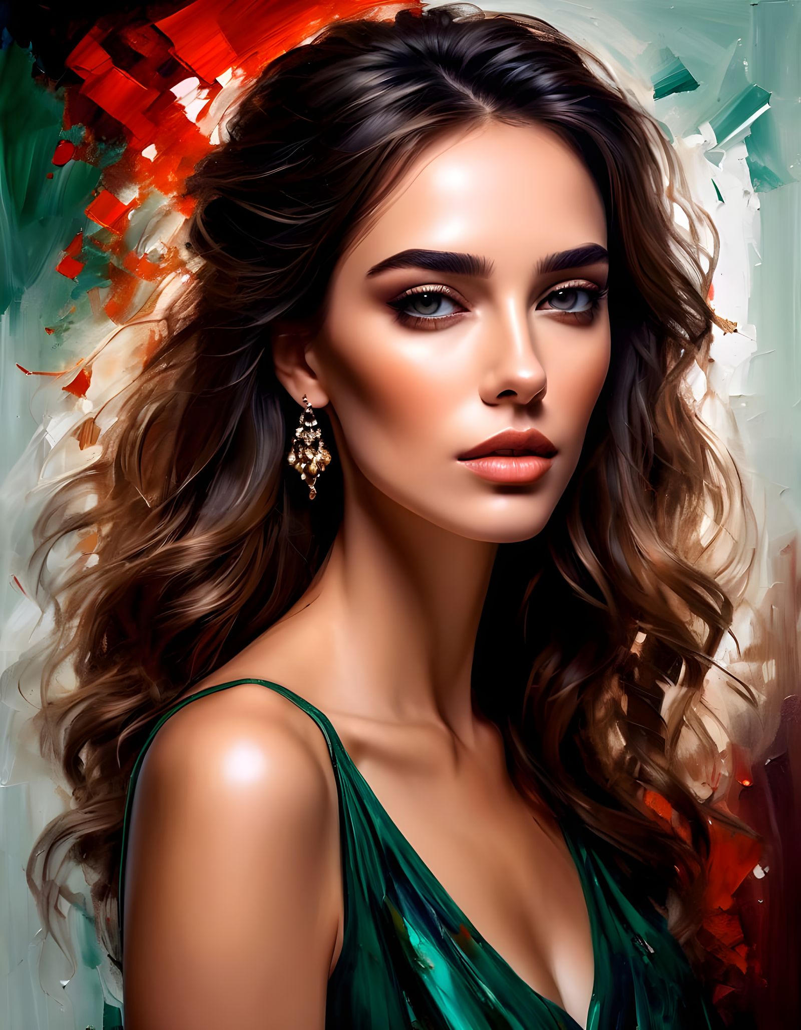 Glamorous Woman Portrait in Impasto Oil Painting Style