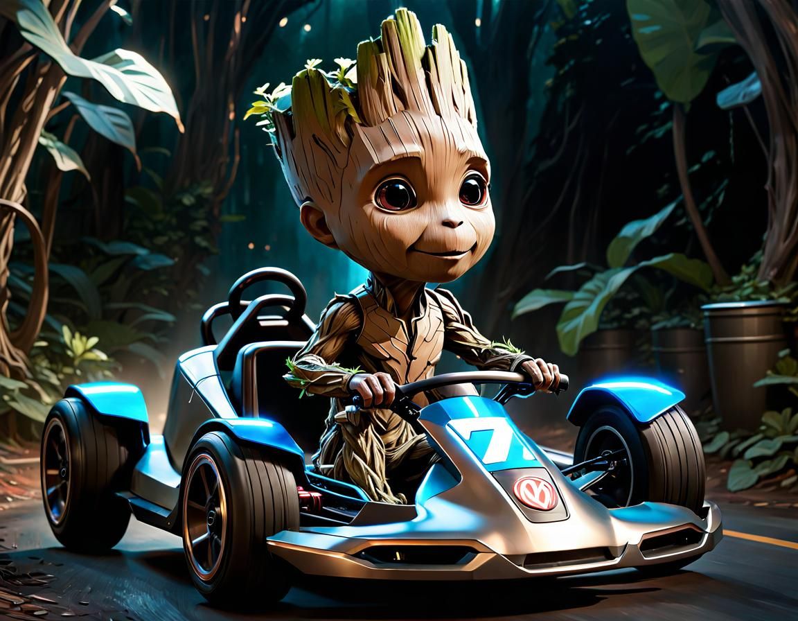 Baby Groot's Futuristic Go-Kart Adventure