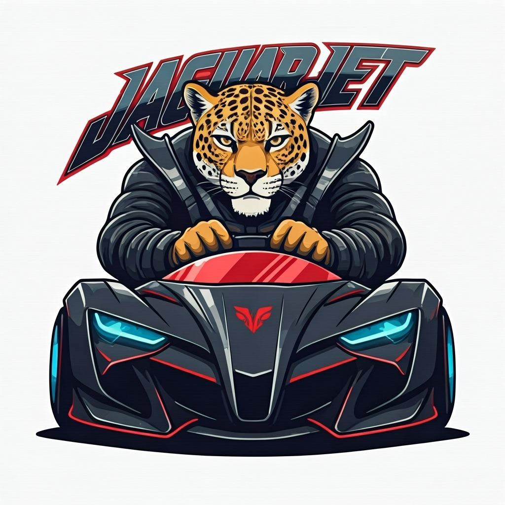 JaguarJet Driving a Futuristic Jet Car in Cartoon Style