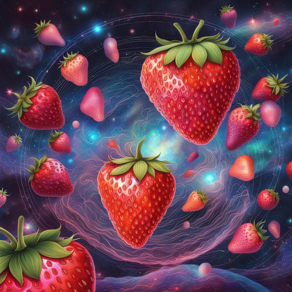 Cosmic Strawberry: Holographic Astral Illustration