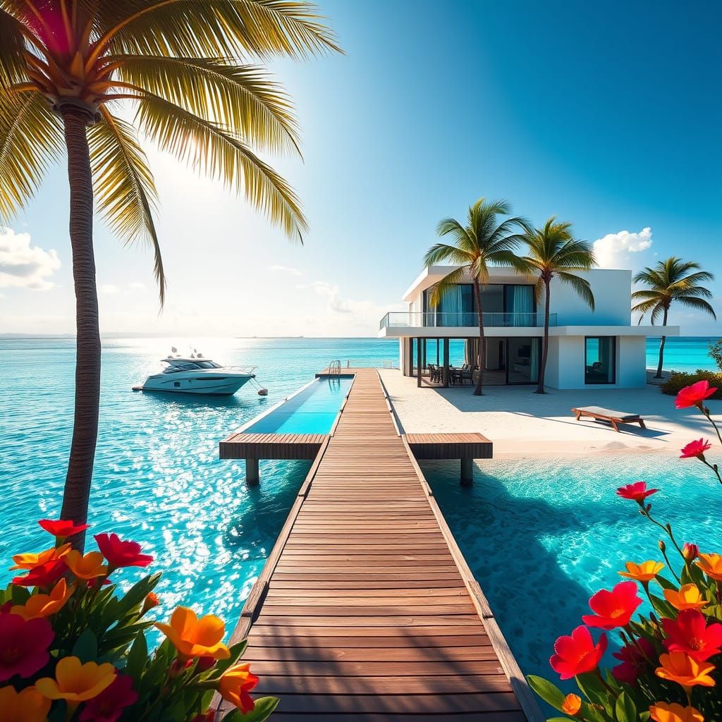 Luxurious Villa by Azure Sea in Hyperrealistic Style