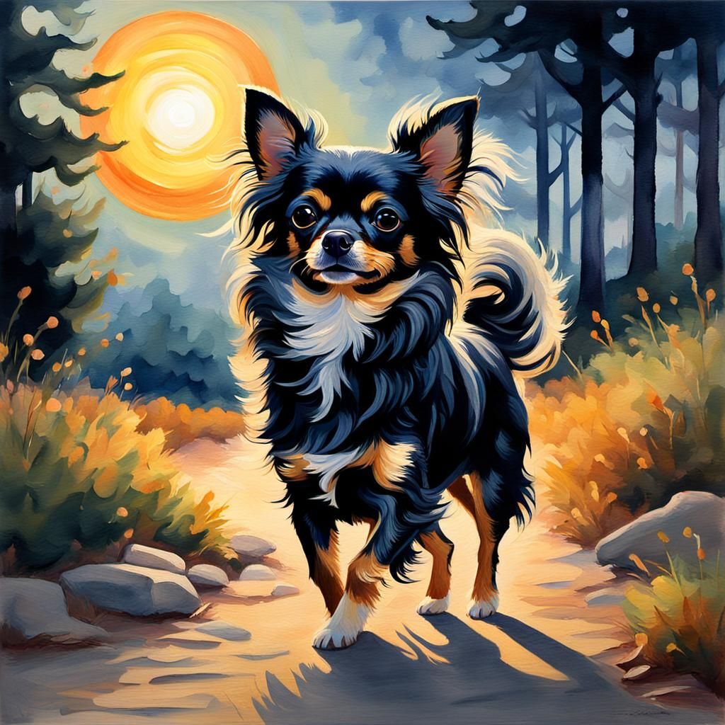 Chihuahua in Sunlight: Gouache and Watercolor Style