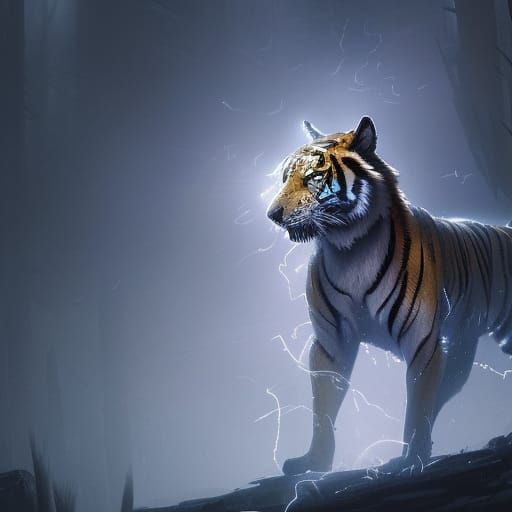 tiger wolf with blue lightning and smoke