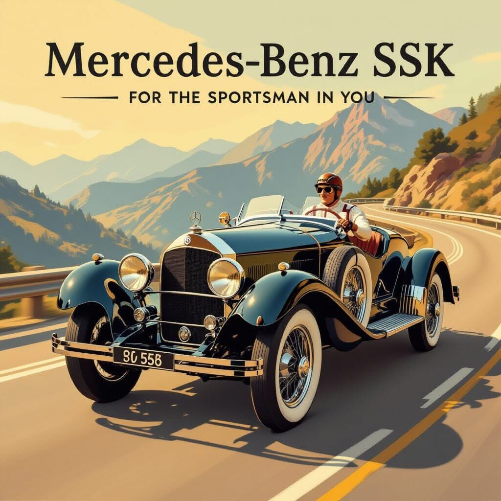 Vintage Mercedes-Benz SSK Art Deco Poster