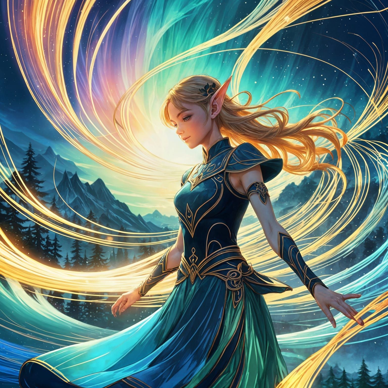 Elf Dances with Air: Cel-Shaded Anime Art