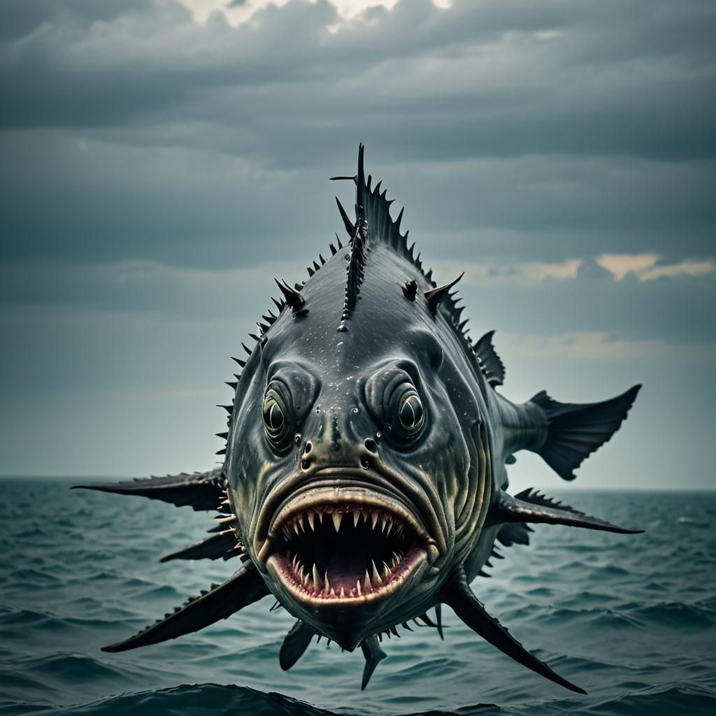Eerie Sea Monster Piranha with Evil Eyes