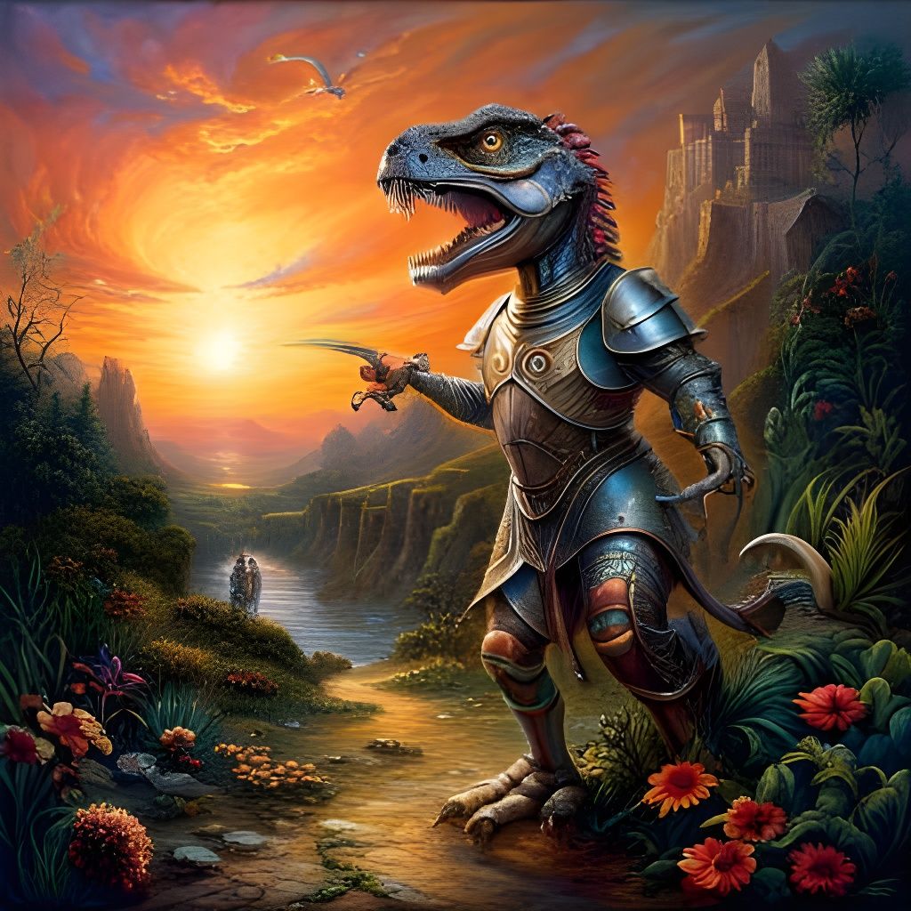 Tyrannosaurus Rex Knight in Romantic Fantasy Art