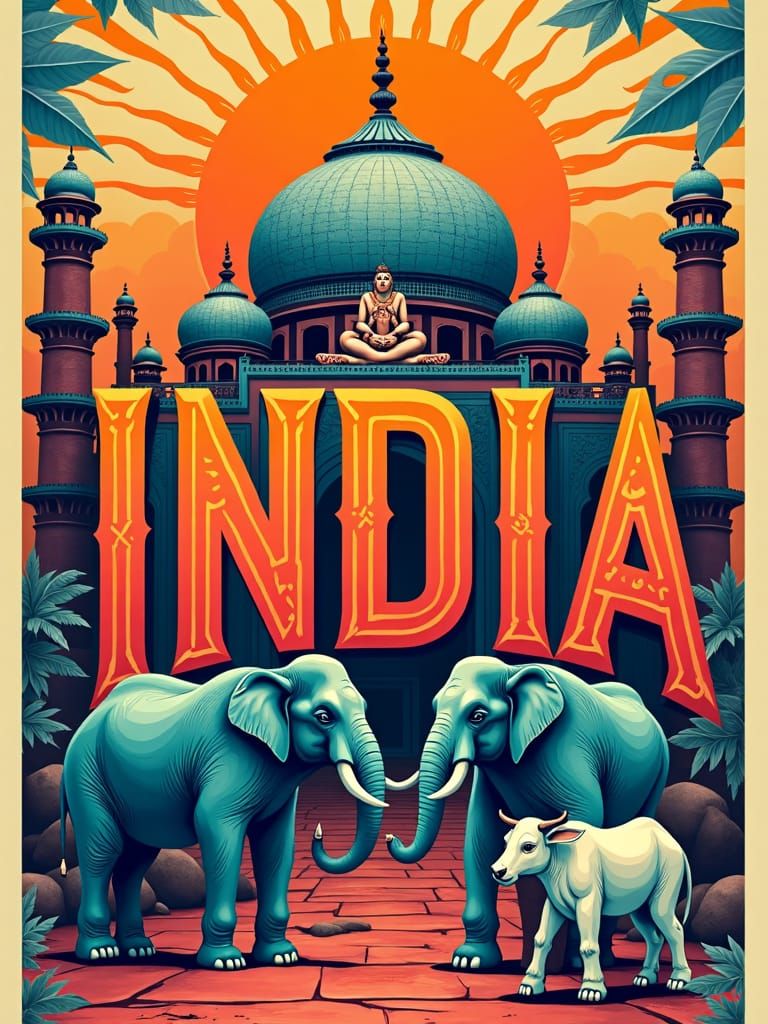 Vibrant Poster of Indian Cultural Architecture