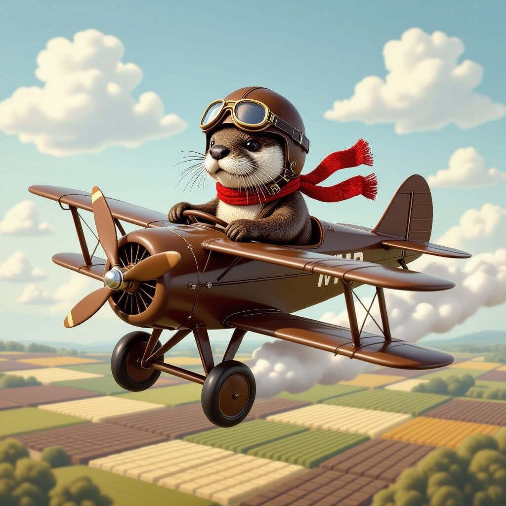 Chocolate Otter Aviator Soaring Above Chocolate Landscape