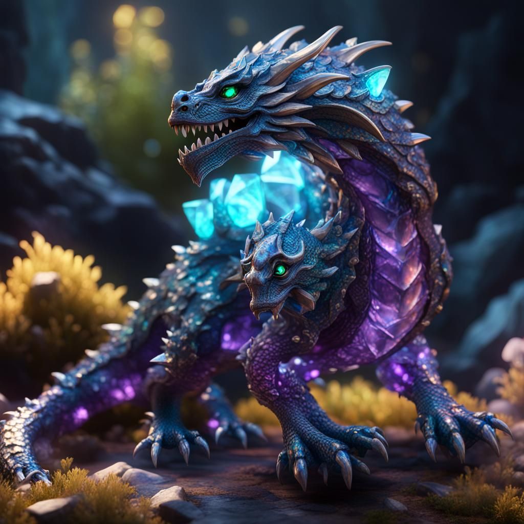 Crystal Dragon with Opal and Amethyst Scales