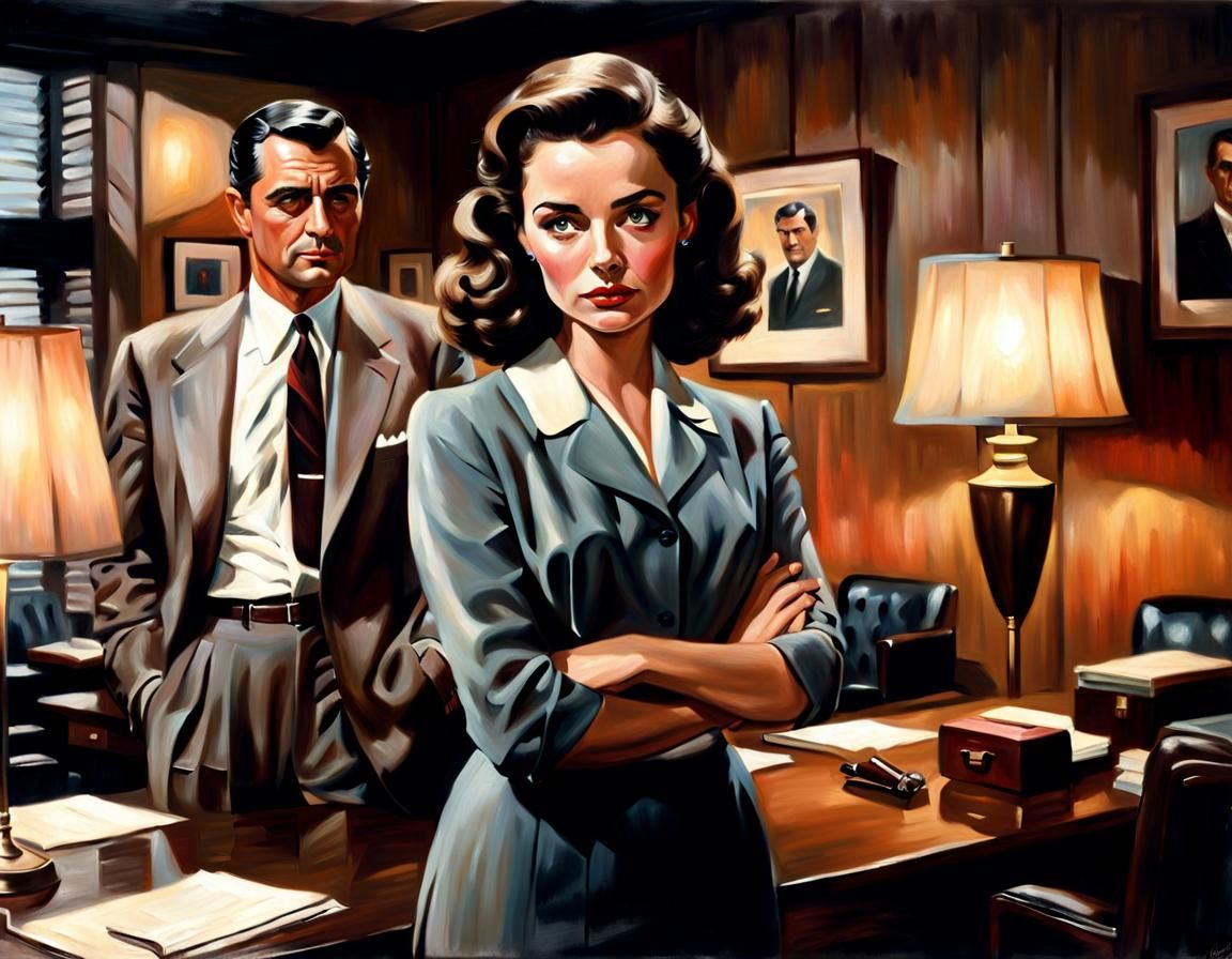 Chiaroscuro Oil Painting of a Couple in Office