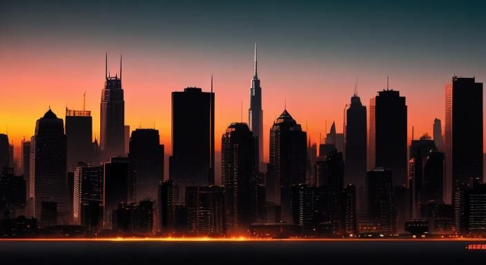 Vibrant Cityscape Silhouette at Sunrise