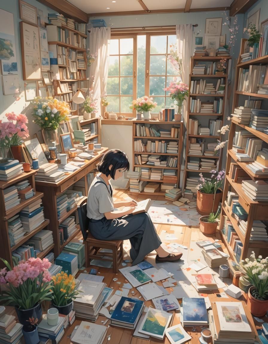 Girl in Floral Bedroom: Makoto Shinkai Concept Art