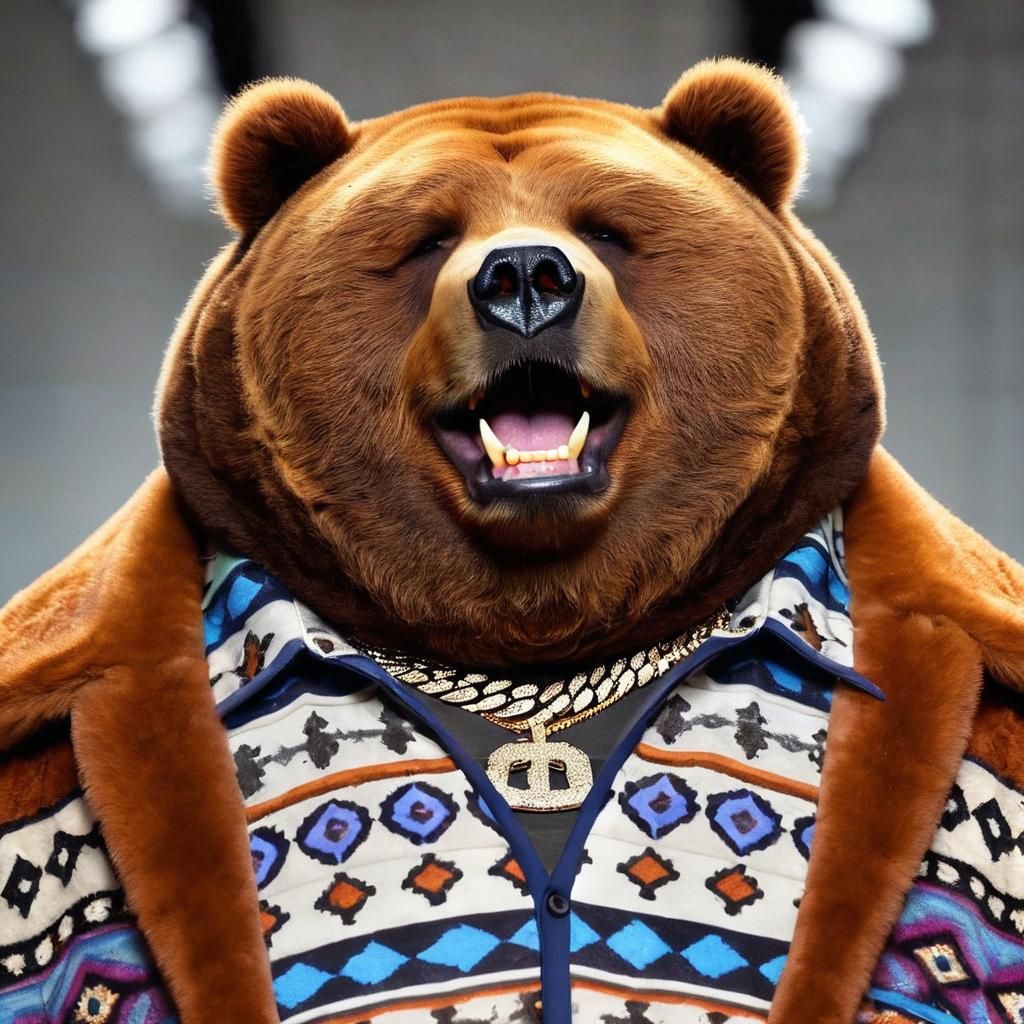 Giant Kodiak Bear Wears Designer Fashion on Runway with Sarc...