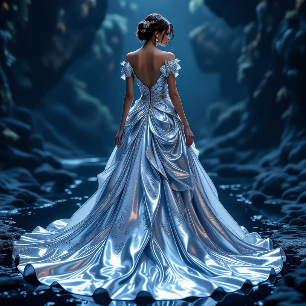 Woman in Molten Silver Dress Fantasy Concept Art