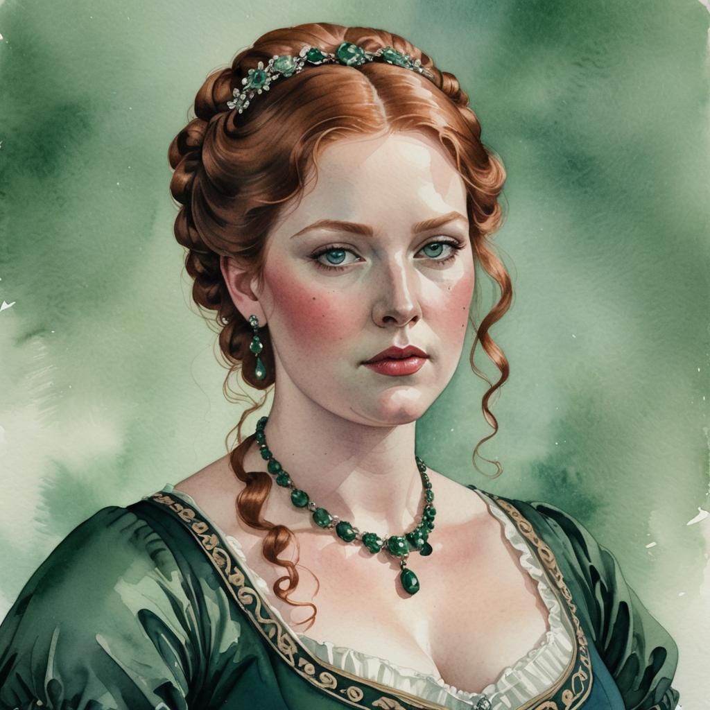 Watercolor Portrait of a Curvy Woman in Regency Dress