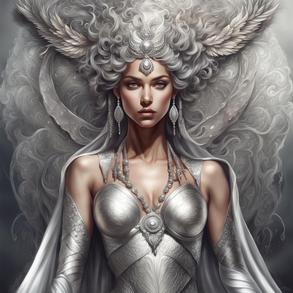 Goddess in Silver: Detailed Digital Painting