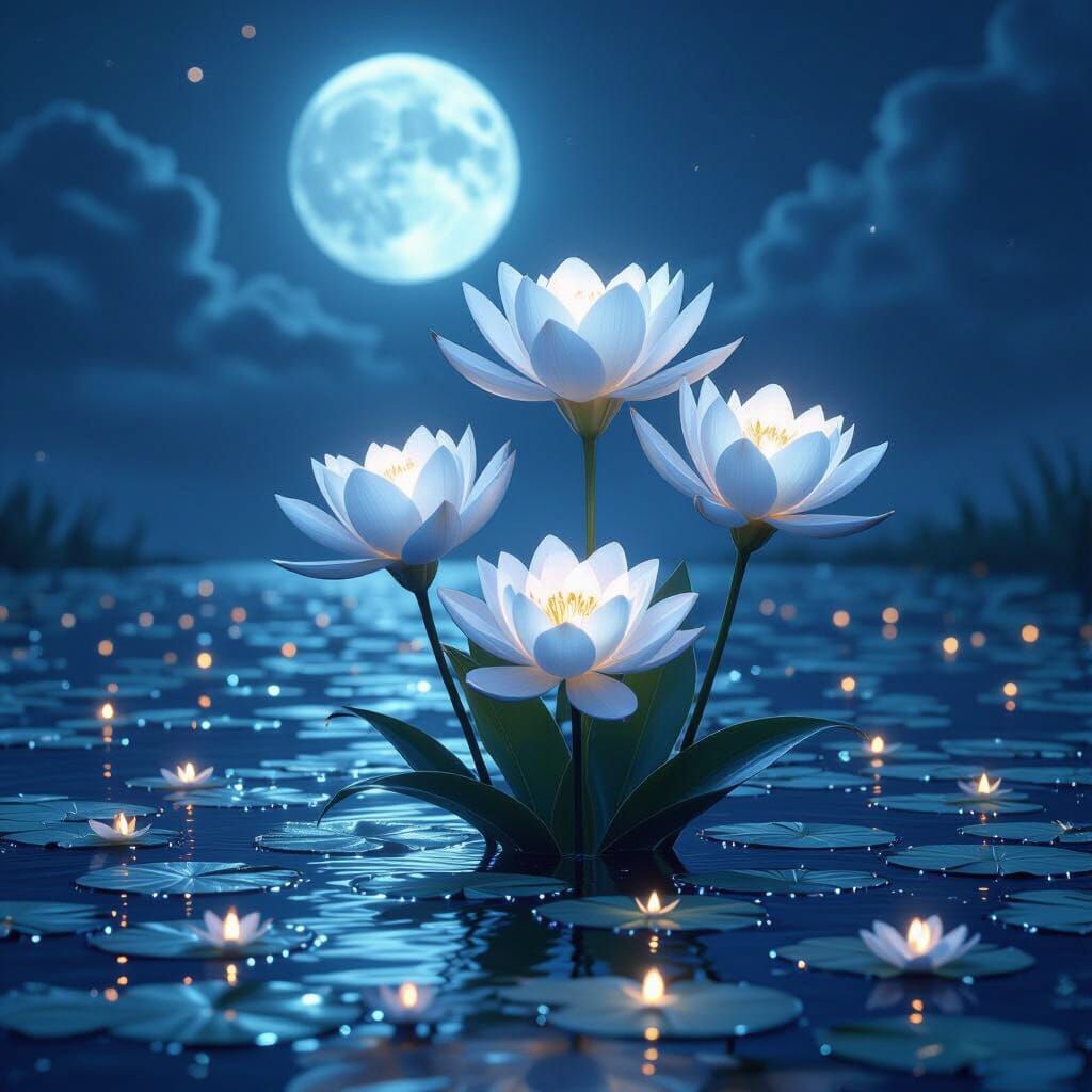 Moonlit Lagoon Lilies: Dark Fantasy Concept Art
