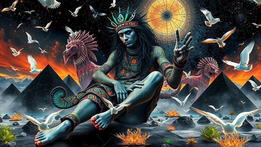 Mystical Prince Dancing on Pyramids: Bio-Art Collage