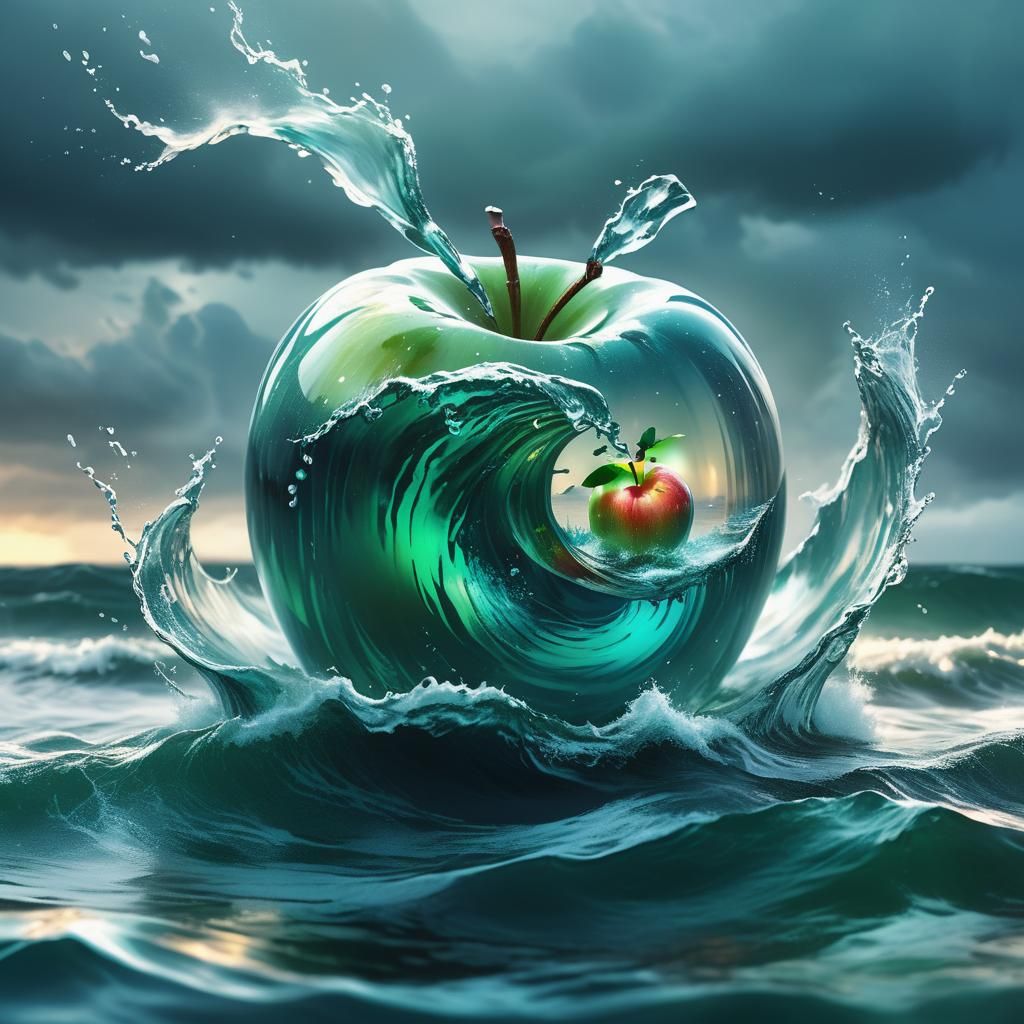 Glass Apple Over Stormy Sea: Fantasy Art