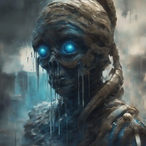 Sad Mummy Crying Blue Tears: Sci-Fi Splash Art