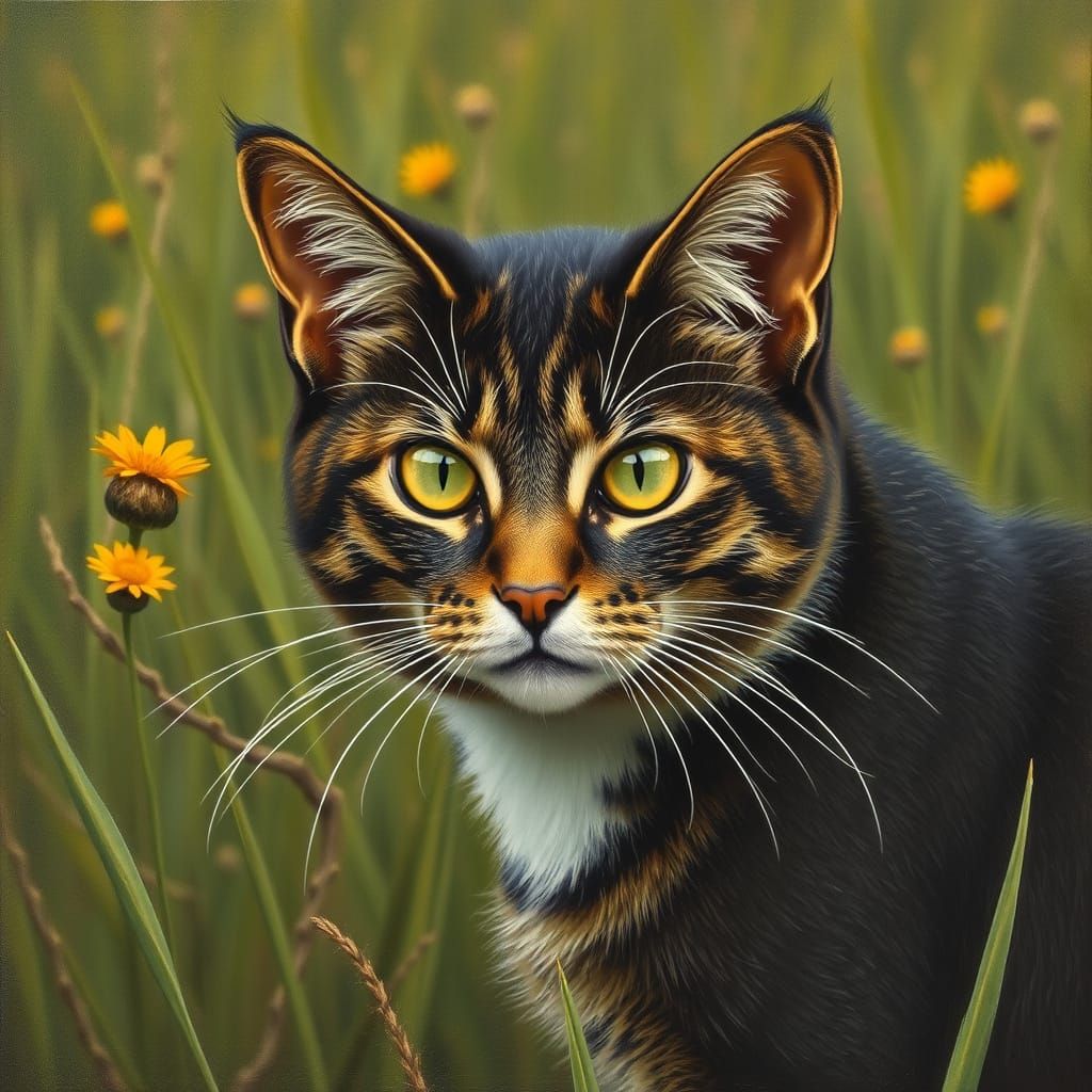 Feral Cat in Regionalist Style Farm Scene