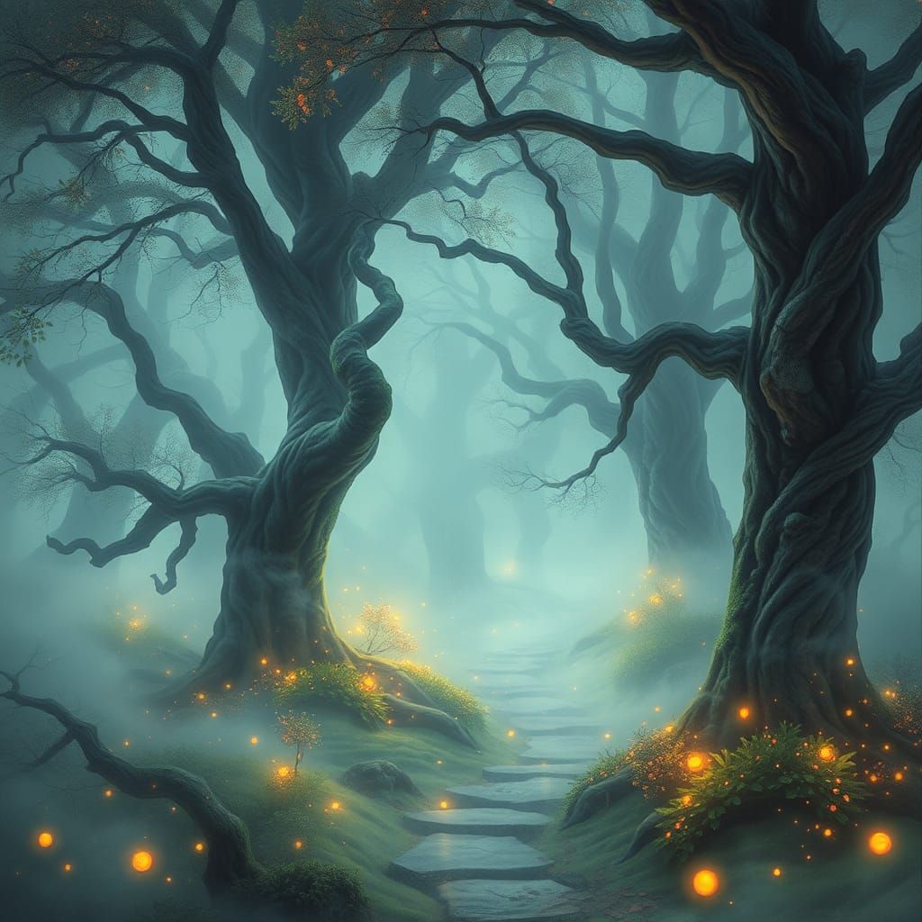 Mystical Wonderland Scene in Ethereal Lighting