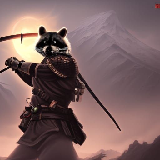 Armored Raccoon Ninja in Japanese Fantasy Art