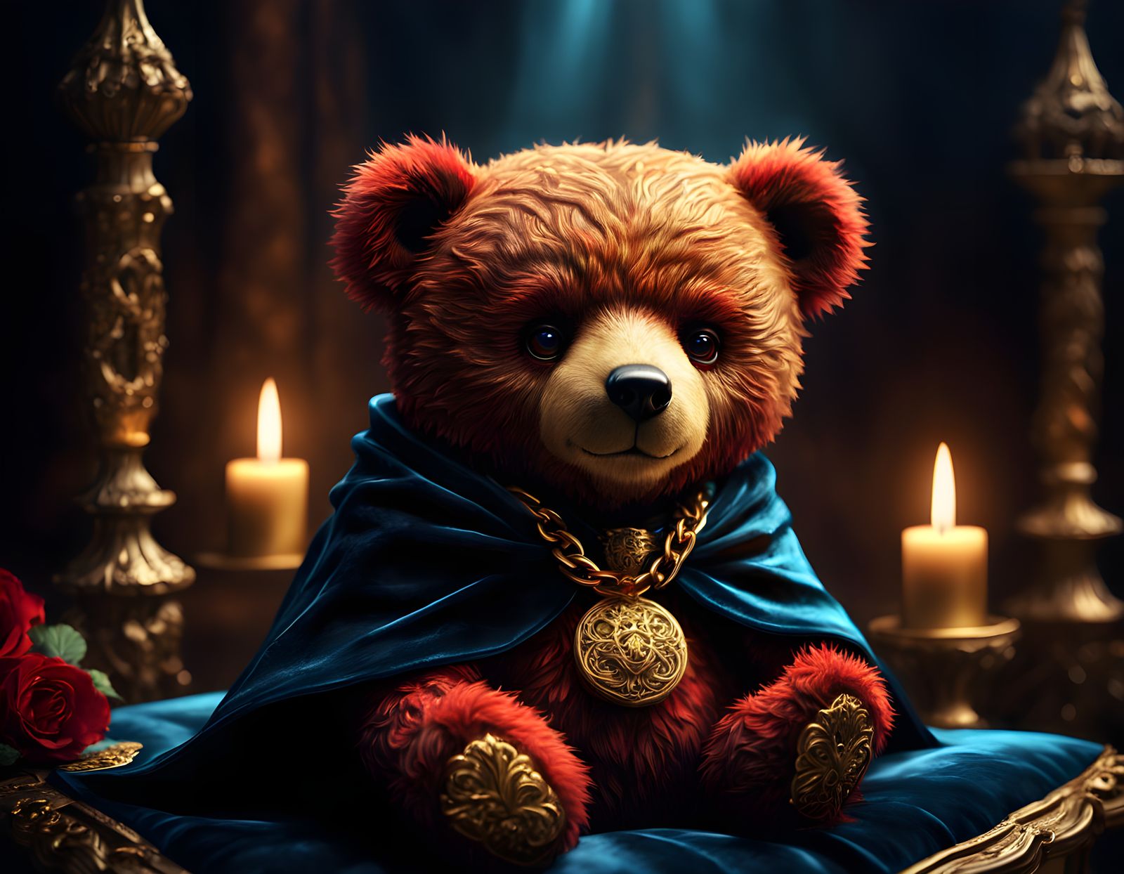 Hyperrealistic Teddy Bear Lord in Majestic Black Cape