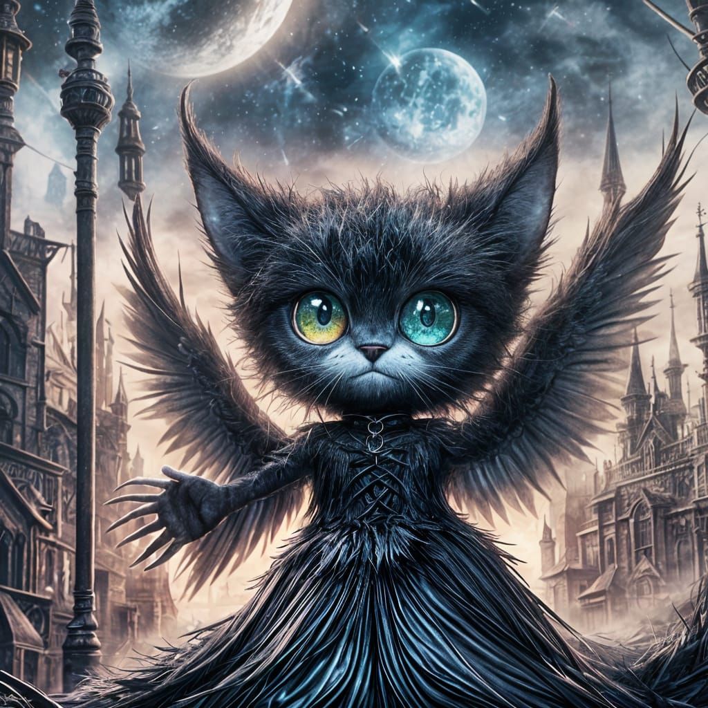 Gothic Calico Cat in Tim Burton Style