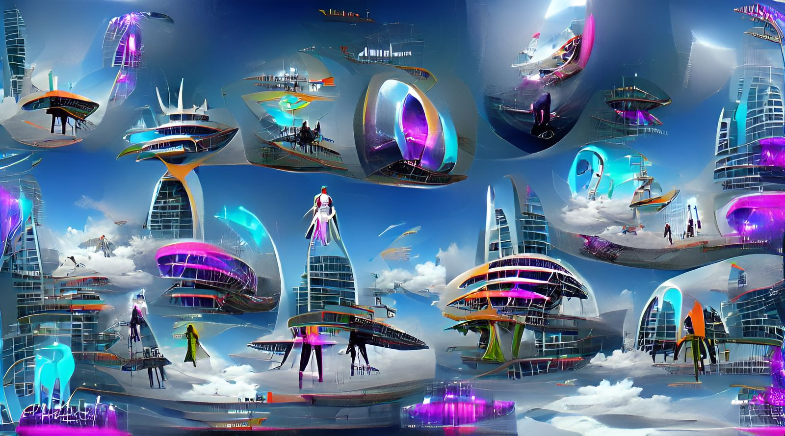 Cyberpunk Platform with Portals and Avatars