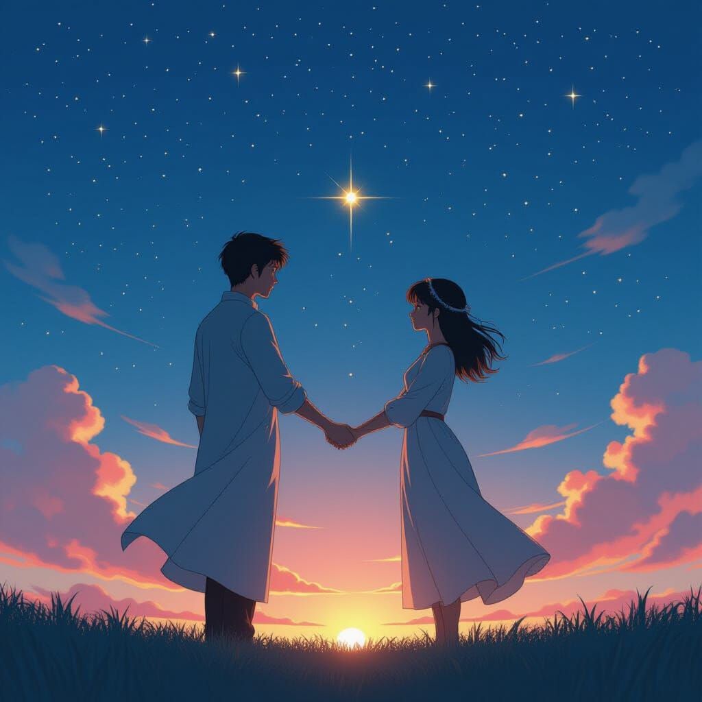 Couple's Golden Thread in Starry Sky